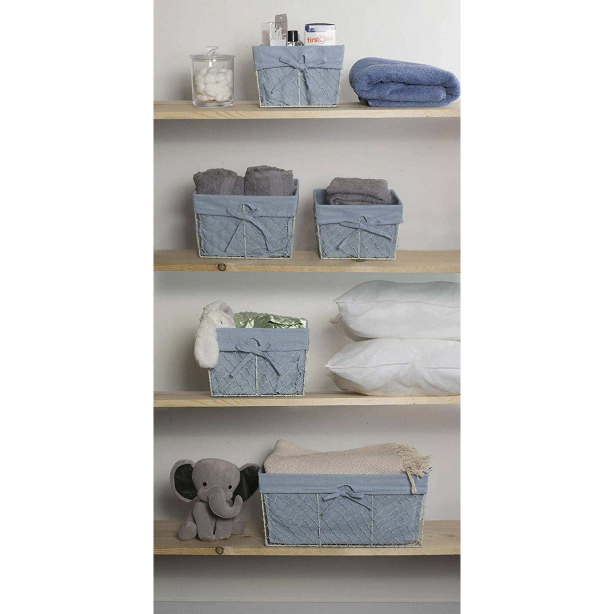 DII® Medium Antique White Chicken Wire Basket with Washed Denim Liner, 2ct.